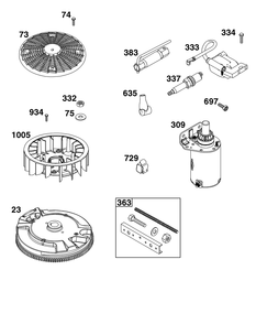 Flywheel, Ignition, And Starter Group Diagram and Parts List for 40U877-0020-G1  Briggs and Stratton Engine
